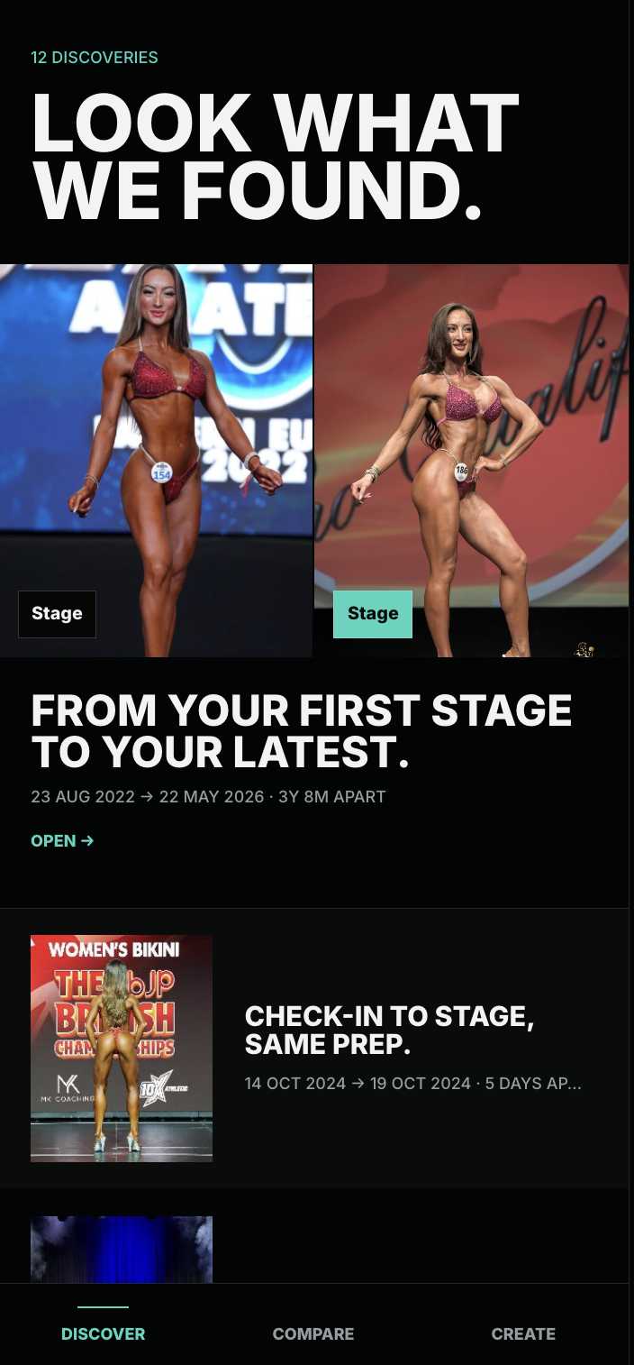 Compare Discover screen showing found comparisons